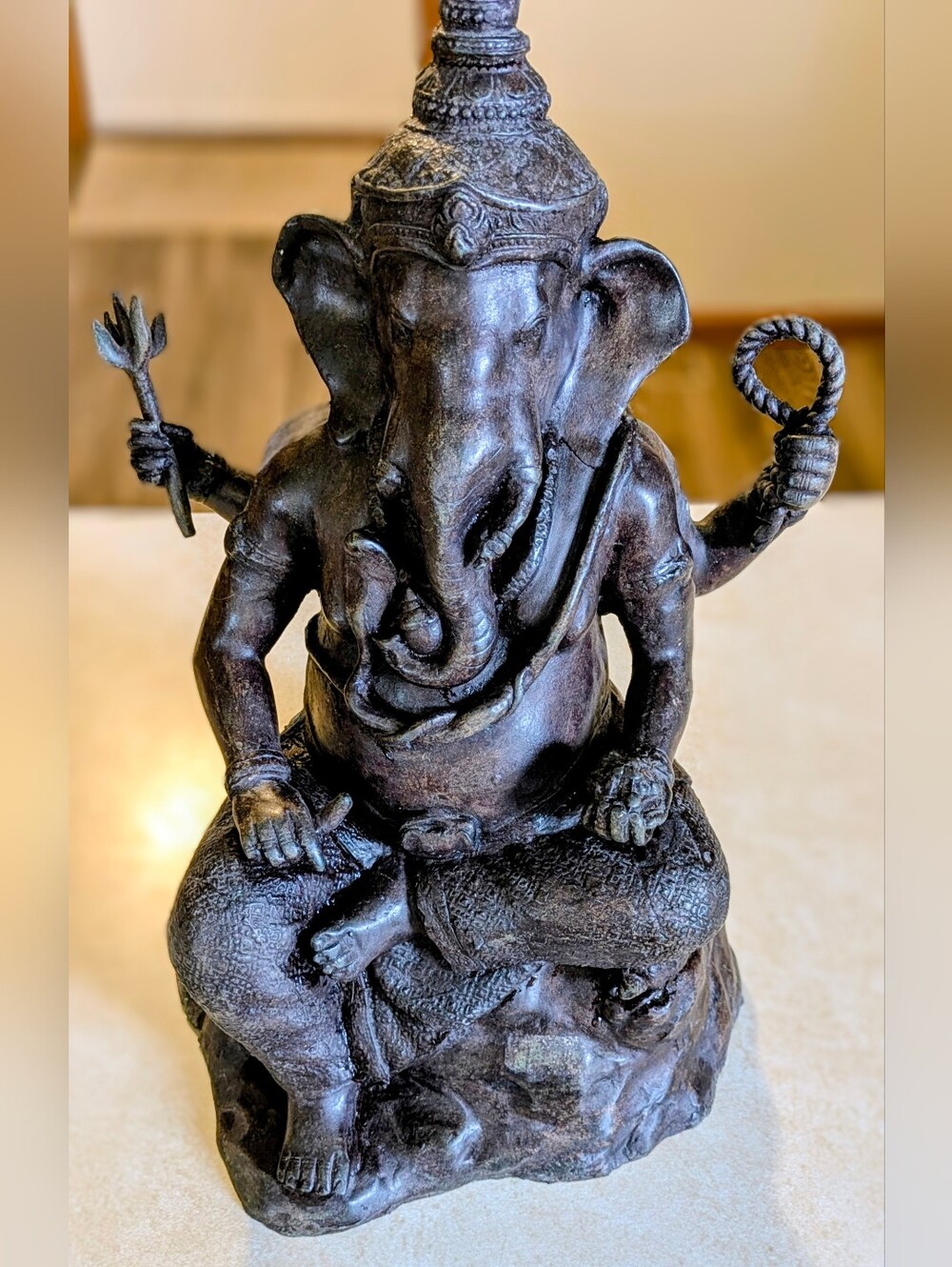 Antique Temple Relic Ganesha Statue - Bronze Seated